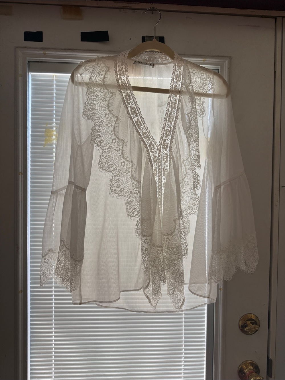 Alice + Olivia Cream Lace-Trim Blouse